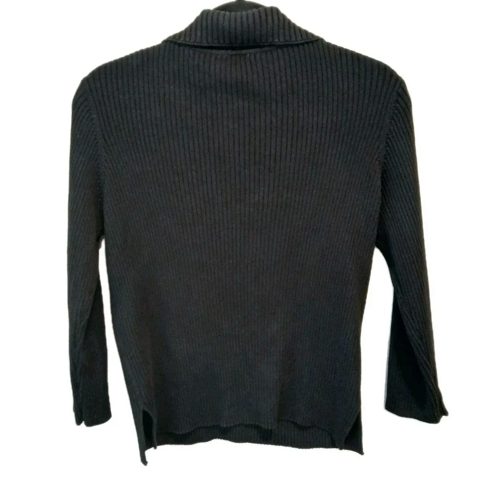 J. Jill Black Knit Johnny Collared Pullover Sweater 100% Cotton 3/4 Sleeve Med